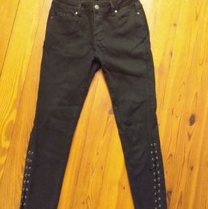 Black Lace Up Skinny Leg Ankle Stretch Jeans